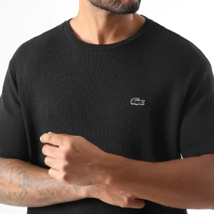 Tee Shirt Logo Brodé Crocodile Ton Sur Ton Noir