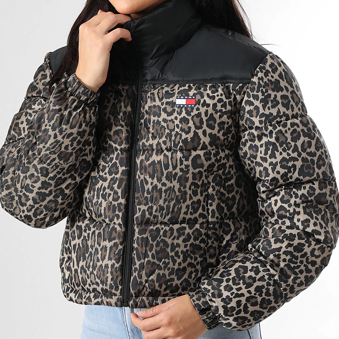 Doudoune Capuche Zippée Femme 1967 Noir Beige Leopard