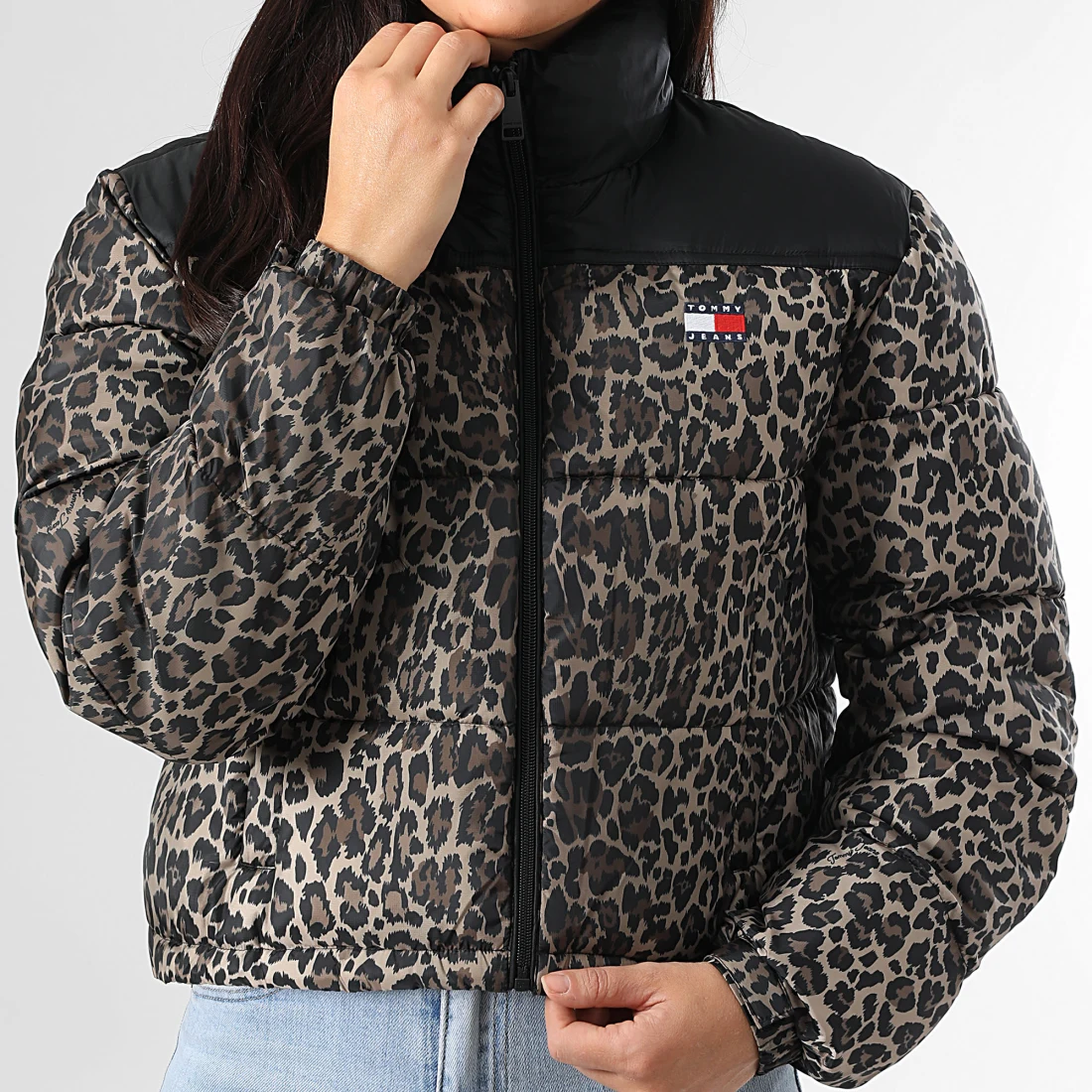 Doudoune Capuche Zippée Femme 1967 Noir Beige Leopard – Image 2